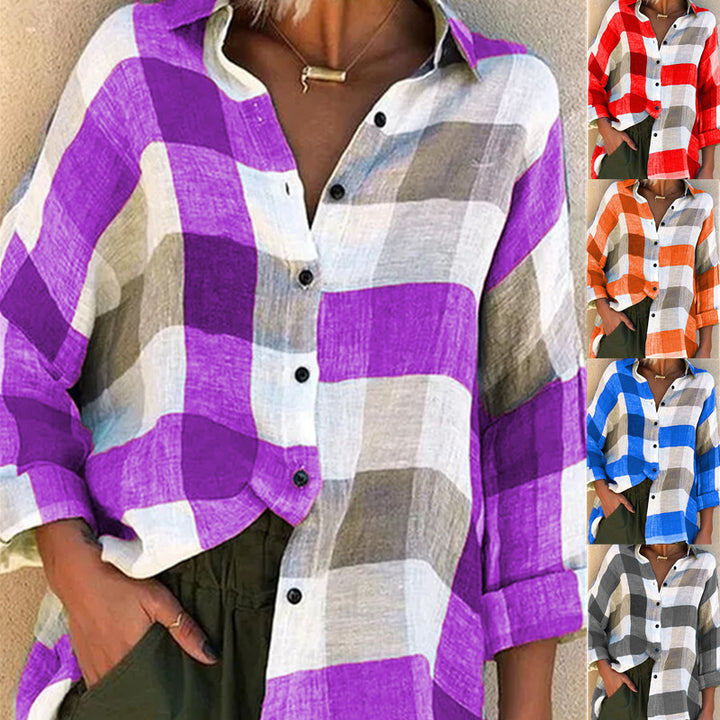 Damen nan oversized Leinenbluse mit großem Karo-Muster und legerem Hemdkragen Echo Archiv
