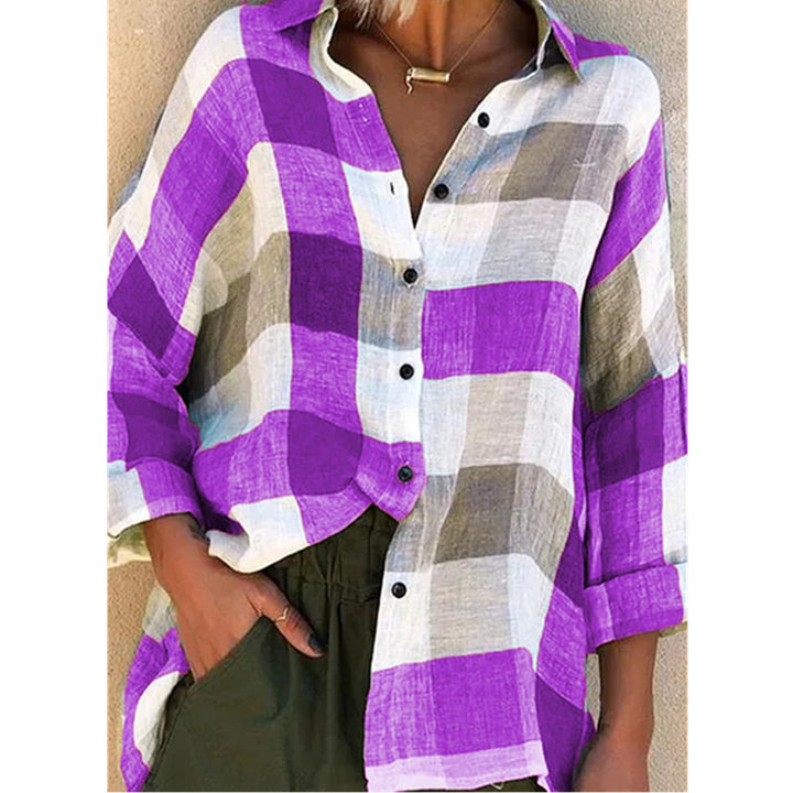 Damen nan oversized Leinenbluse mit großem Karo-Muster und legerem Hemdkragen Echo Archiv