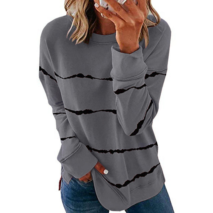 Damen nan lässiges Oversize-Sweatshirt mit wellenförmigem Streifenmuster Rundhals Seitenschlitzen und gerundetem Saum Echo Archiv
