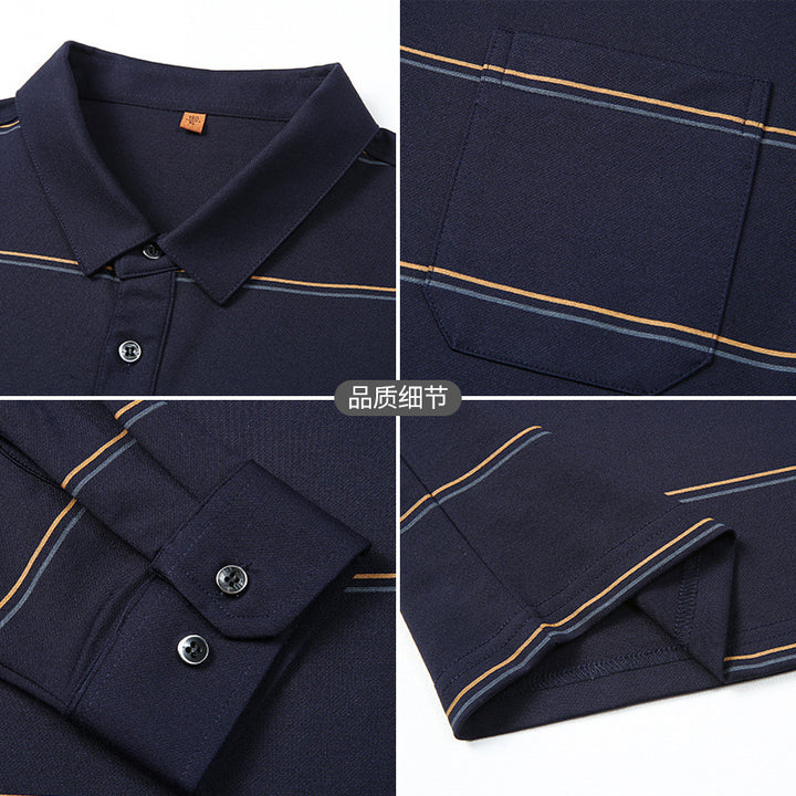 Herren Langärmeliges Poloshirt mit Brusttasche und feinem Streifenmuster Echo Archiv