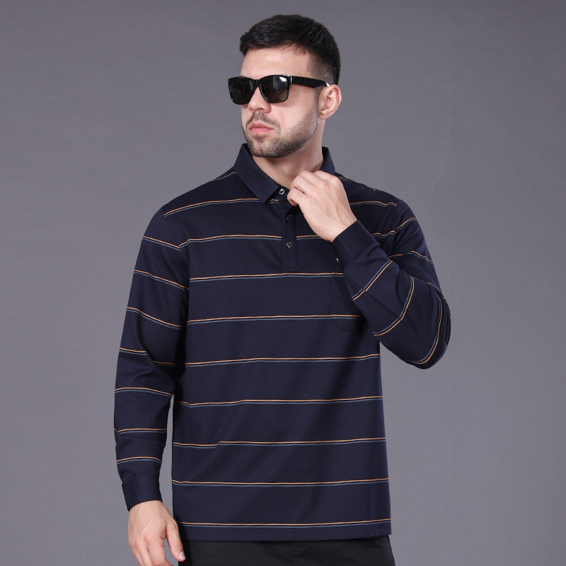 Herren Langärmeliges Poloshirt mit Brusttasche und feinem Streifenmuster Echo Archiv