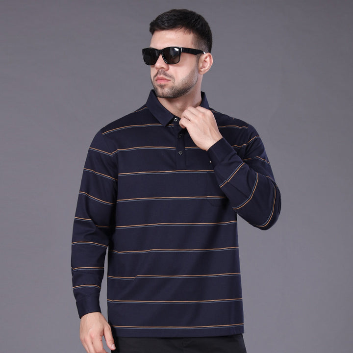 Herren Langärmeliges Poloshirt mit Brusttasche und feinem Streifenmuster Echo Archiv