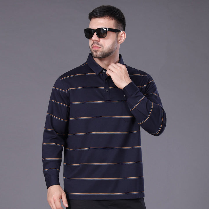Herren Langärmeliges Poloshirt mit Brusttasche und feinem Streifenmuster Echo Archiv