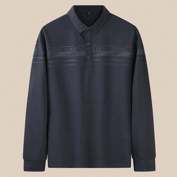 Herren Langarm-Poloshirt aus Feinstrick mit Hemdkragen, Knopfleiste und Jacquardstreifen Echo Archiv