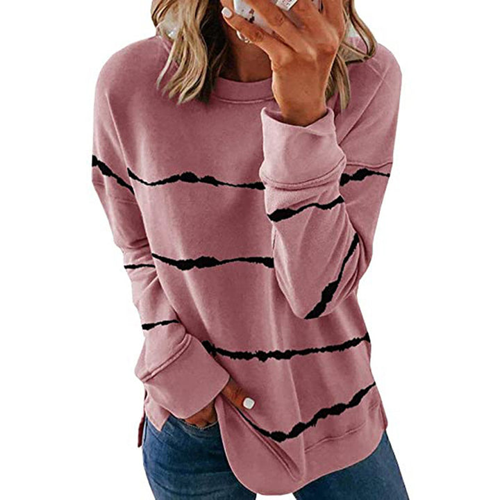 Damen nan lässiges Oversize-Sweatshirt mit wellenförmigem Streifenmuster Rundhals Seitenschlitzen und gerundetem Saum Echo Archiv