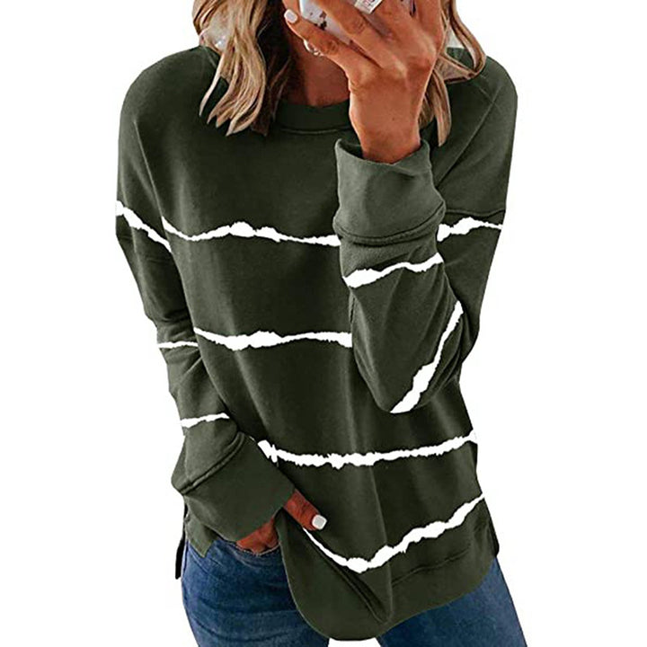 Damen nan lässiges Oversize-Sweatshirt mit wellenförmigem Streifenmuster Rundhals Seitenschlitzen und gerundetem Saum Echo Archiv