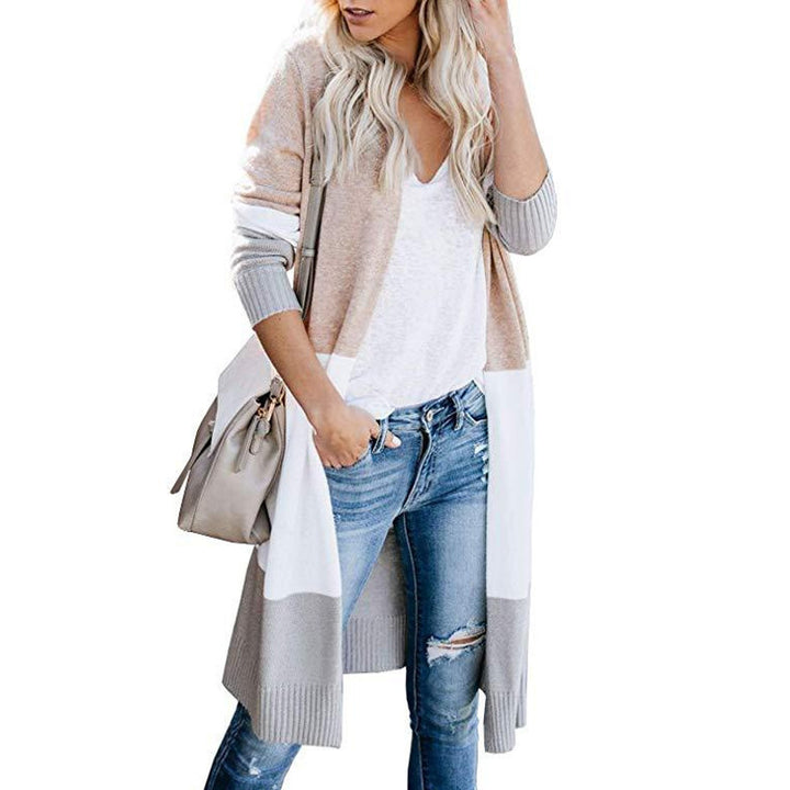 Damen Longline-Cardigan mit Colorblock, geripptem Saum und offener Front Echo Archiv
