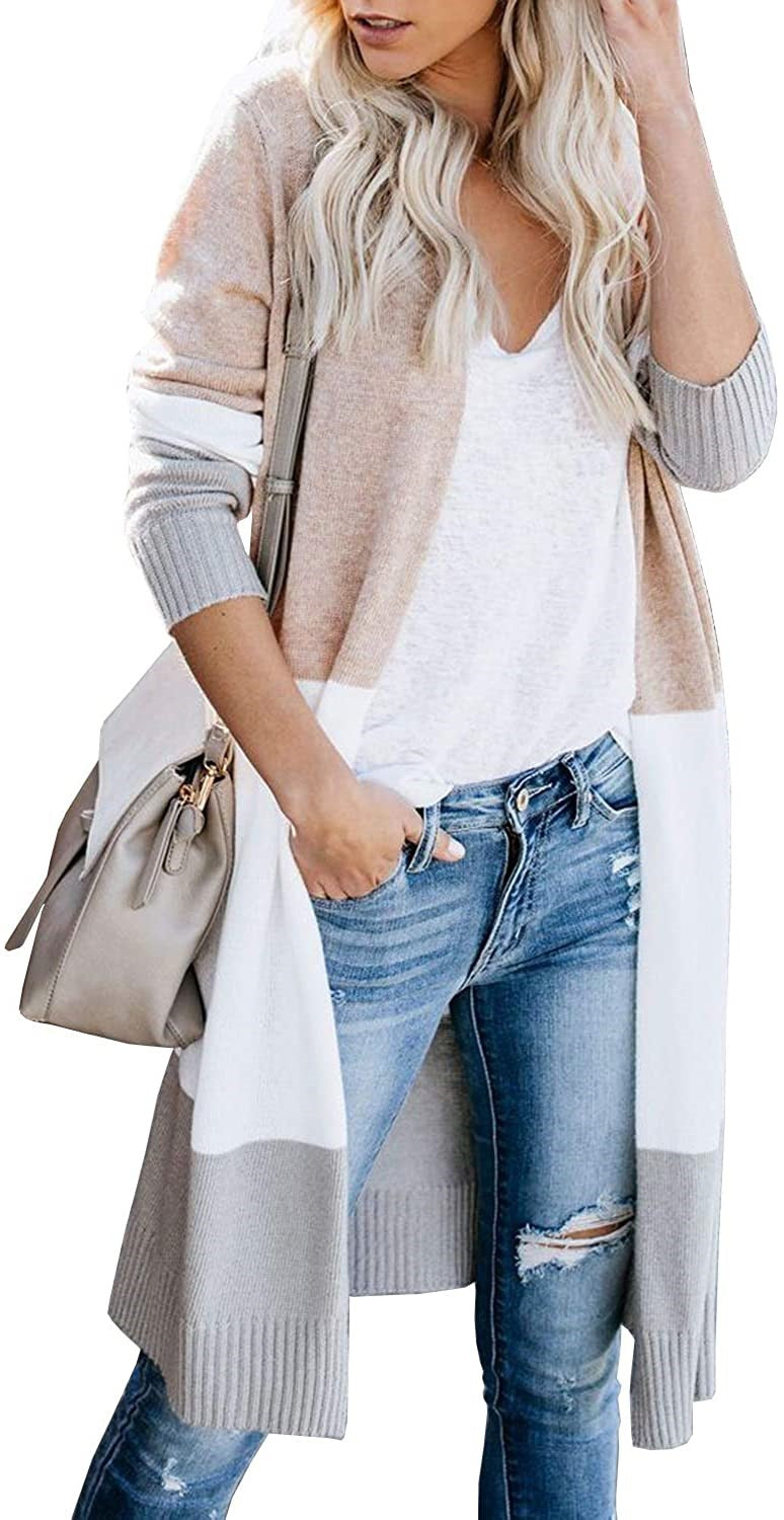 Damen Longline-Cardigan mit Colorblock, geripptem Saum und offener Front Echo Archiv