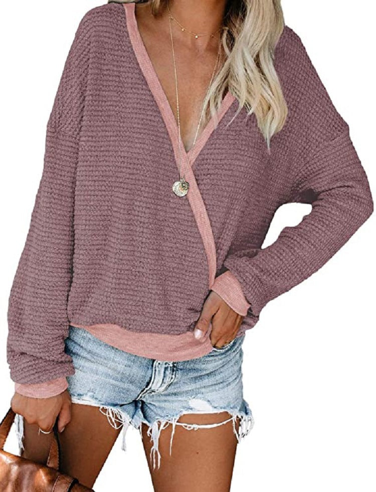 Damen Lockerer Waffelstrick-Pullover mit tiefem V-Ausschnitt und Lagen‑Look Echo Archiv