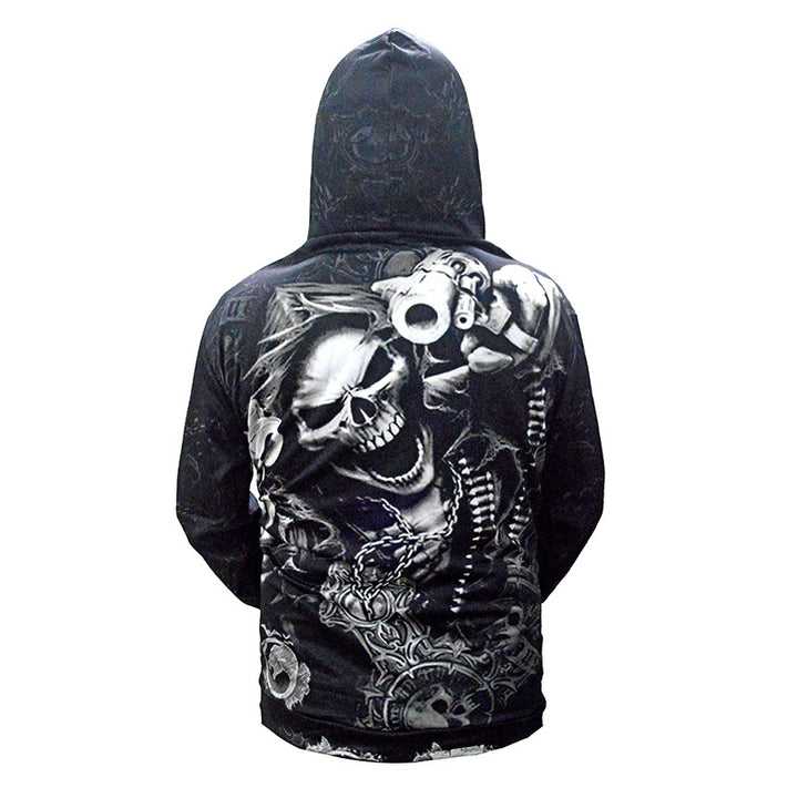 Herren Kapuzenpullover mit allover Totenkopf-Print & Kängurutasche Echoarchiv