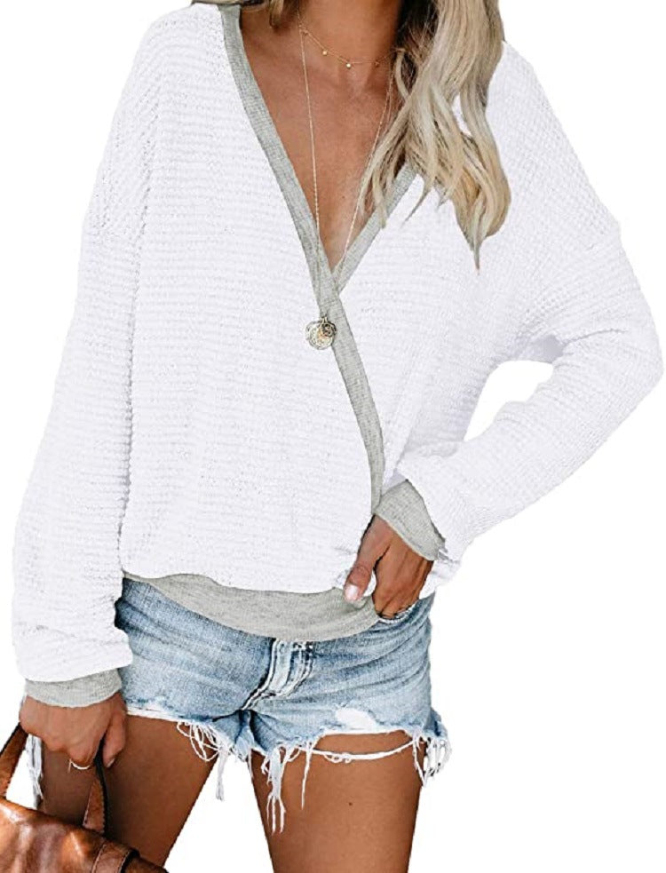 Damen Lockerer Waffelstrick-Pullover mit tiefem V-Ausschnitt und Lagen‑Look Echo Archiv