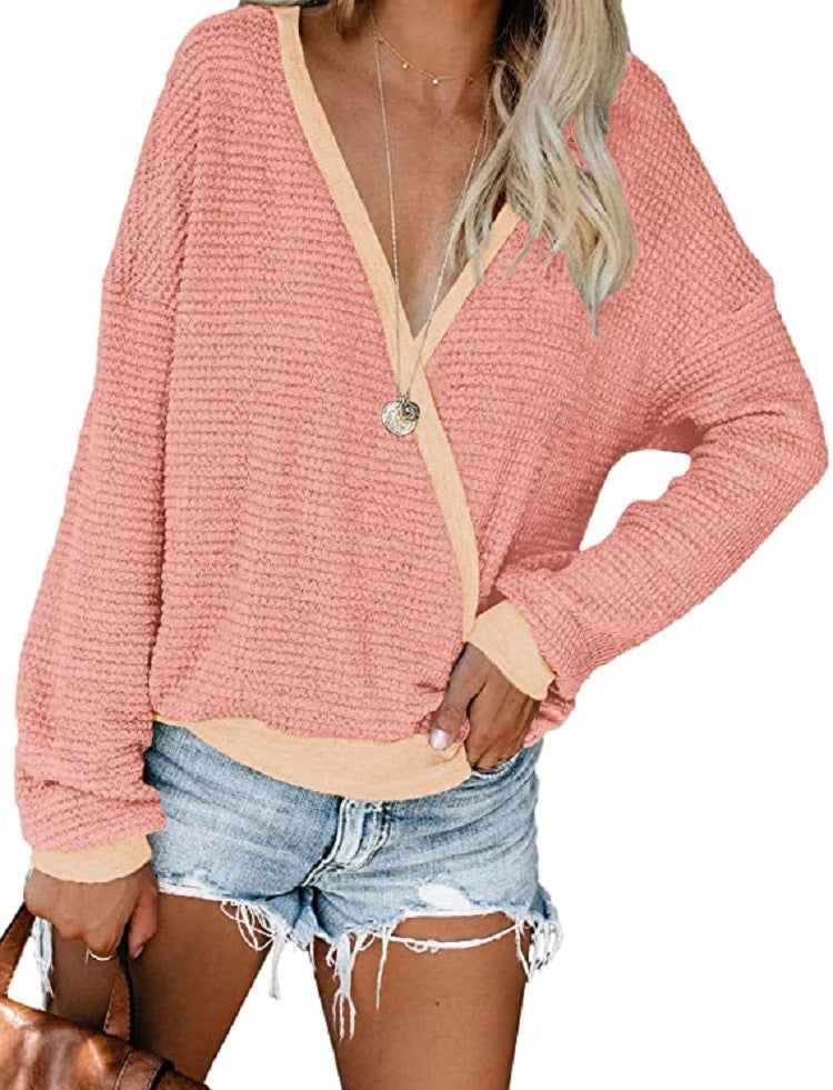 Damen Lockerer Waffelstrick-Pullover mit tiefem V-Ausschnitt und Lagen‑Look Echo Archiv