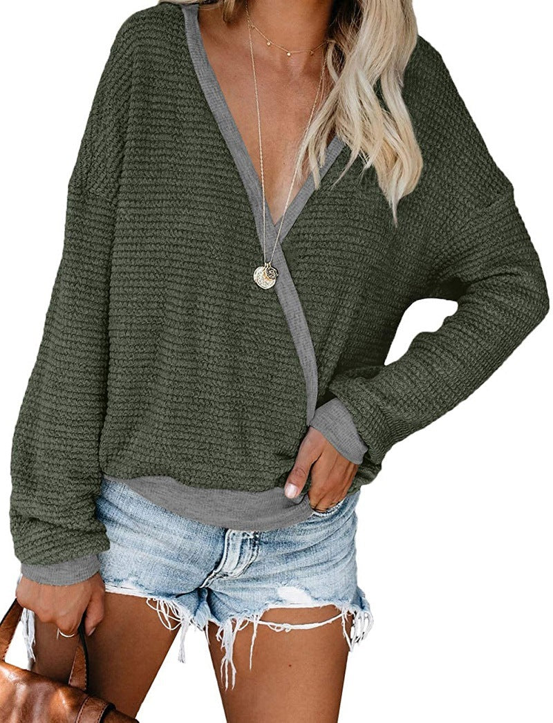 Damen Lockerer Waffelstrick-Pullover mit tiefem V-Ausschnitt und Lagen‑Look Echo Archiv
