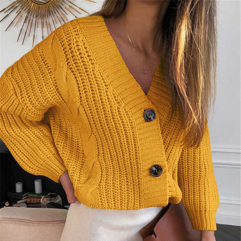 Damen Kurz geschnittener Grobstrick-Cardigan mit tiefem V-Ausschnitt, Zopfmuster und Oversize-Ärmeln Echo Archiv
