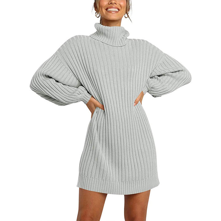 Damen Geripptes Rollkragen-Minikleid mit Oversize-Silhouette und Ballonärmeln Echo Archiv