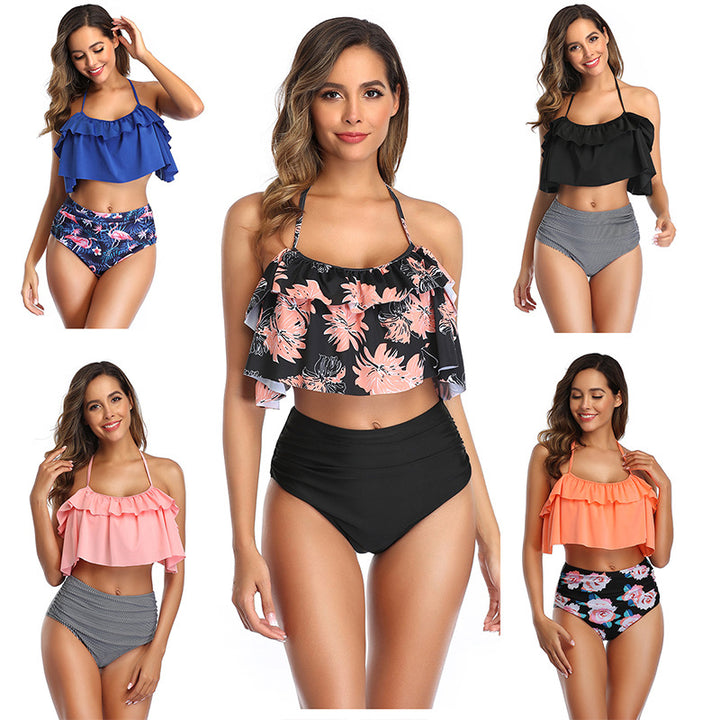 Damen Bikini-Set mit Rüschentop und hochgeschnittenem Höschen Echo Archiv