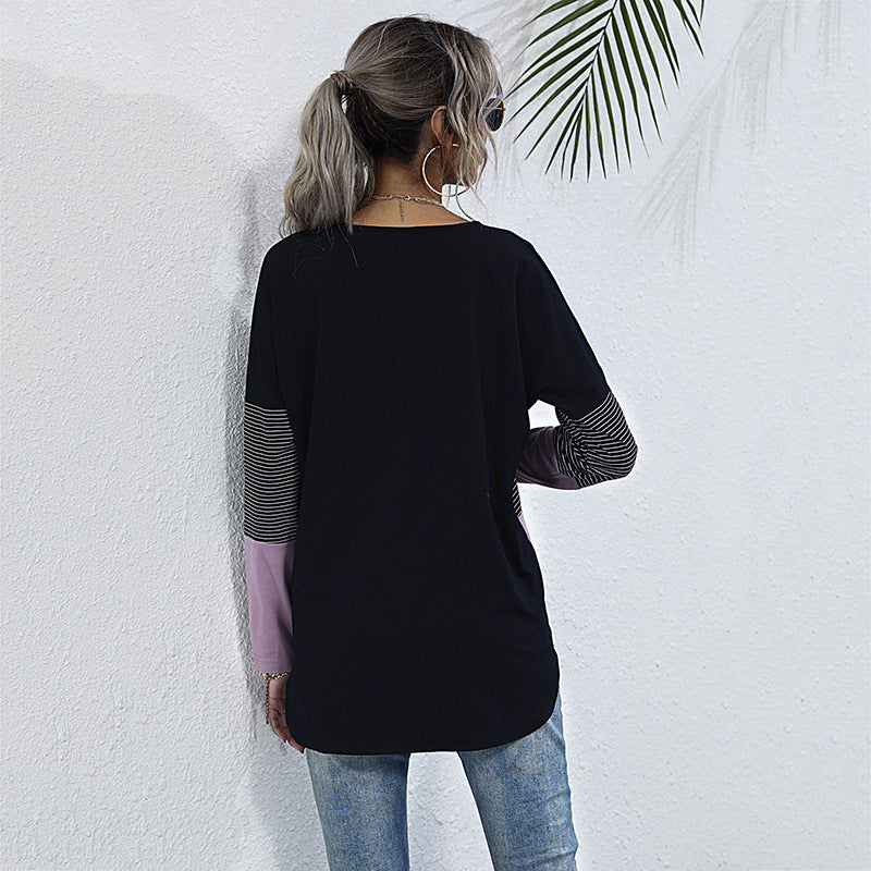 Damen Leichtes Colorblock-Longsleeve mit Knopfleiste & Knotenfront Echoarchiv