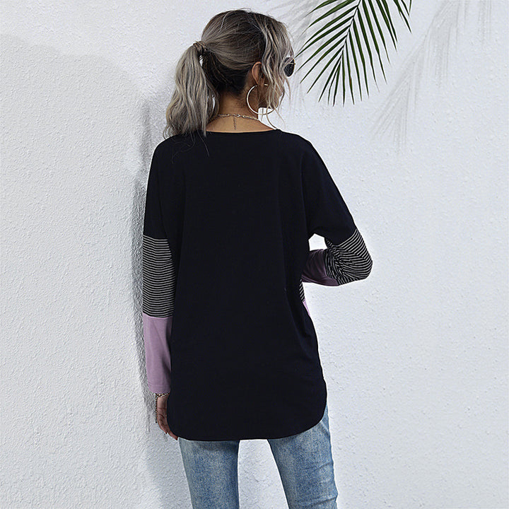 Damen Leichtes Colorblock-Longsleeve mit Knopfleiste & Knotenfront Echoarchiv