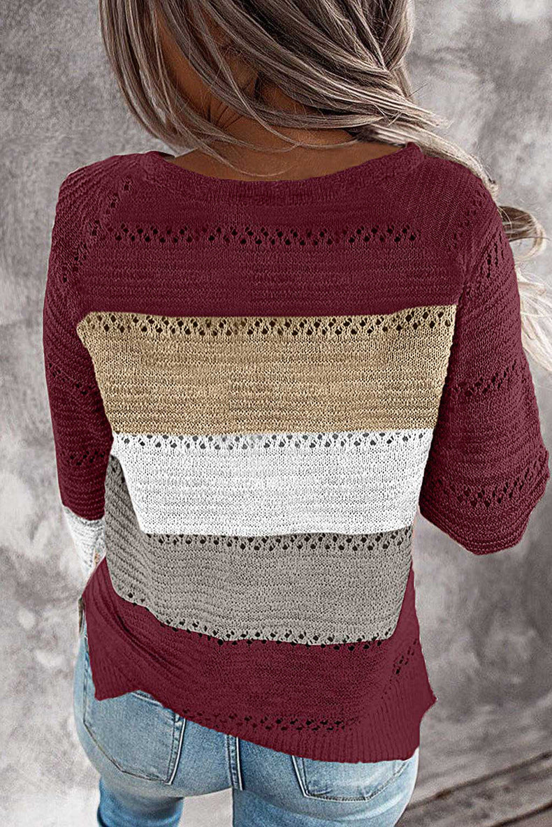 Damen Lässiger Strickpullover mit Ajour‑Muster, Colourblock‑Einsätzen und lockerer Passform Echoarchiv
