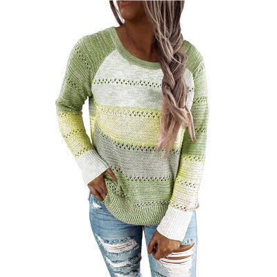 Damen Lässiger Strickpullover mit Ajour‑Muster, Colourblock‑Einsätzen und lockerer Passform Echoarchiv