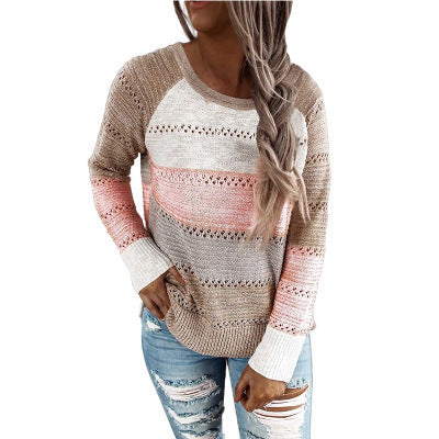 Damen Lässiger Strickpullover mit Ajour‑Muster, Colourblock‑Einsätzen und lockerer Passform Echoarchiv