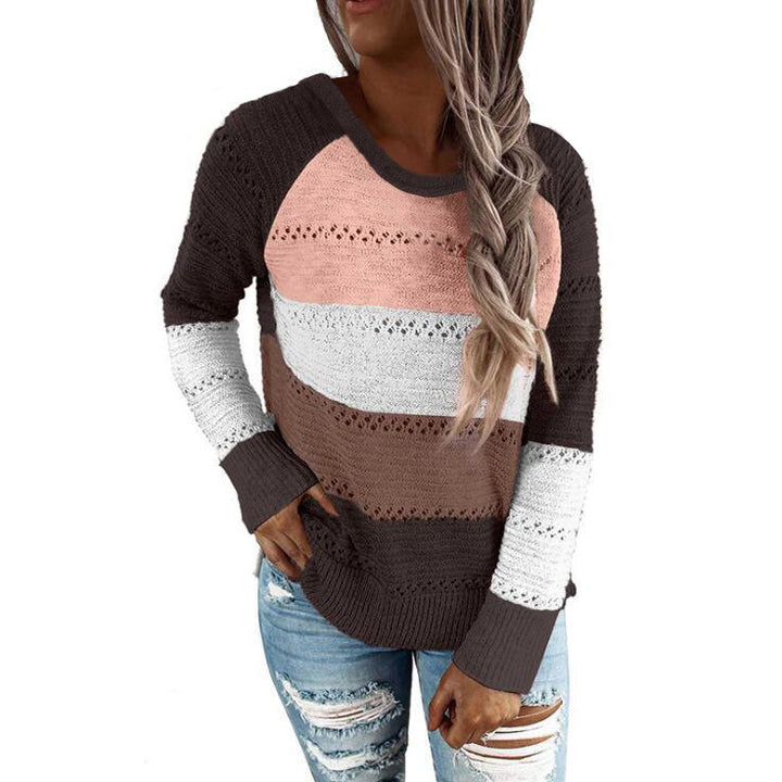 Damen Lässiger Strickpullover mit Ajour‑Muster, Colourblock‑Einsätzen und lockerer Passform Echoarchiv