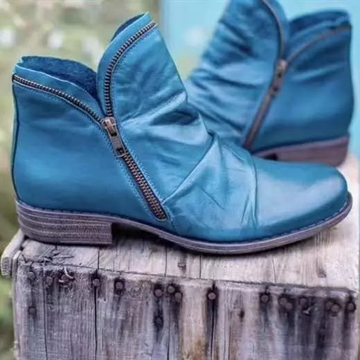 Damen nan knöchelhohe Stiefeletten aus weichem Leder mit seitlichem Reißverschluss und vintage Absatz Echo Archiv