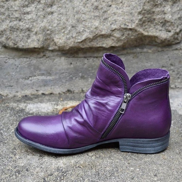 Damen nan knöchelhohe Stiefeletten aus weichem Leder mit seitlichem Reißverschluss und vintage Absatz Echo Archiv