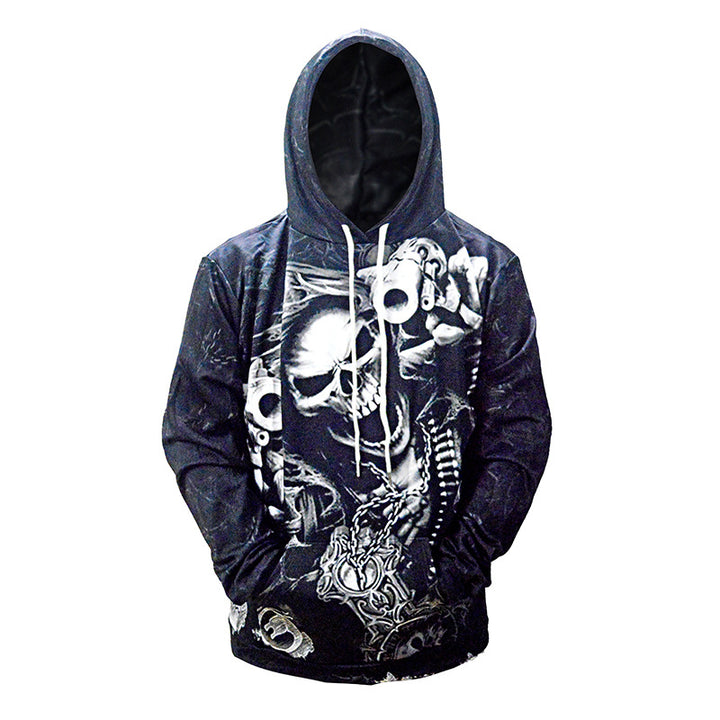 Herren Kapuzenpullover mit allover Totenkopf-Print & Kängurutasche Echoarchiv
