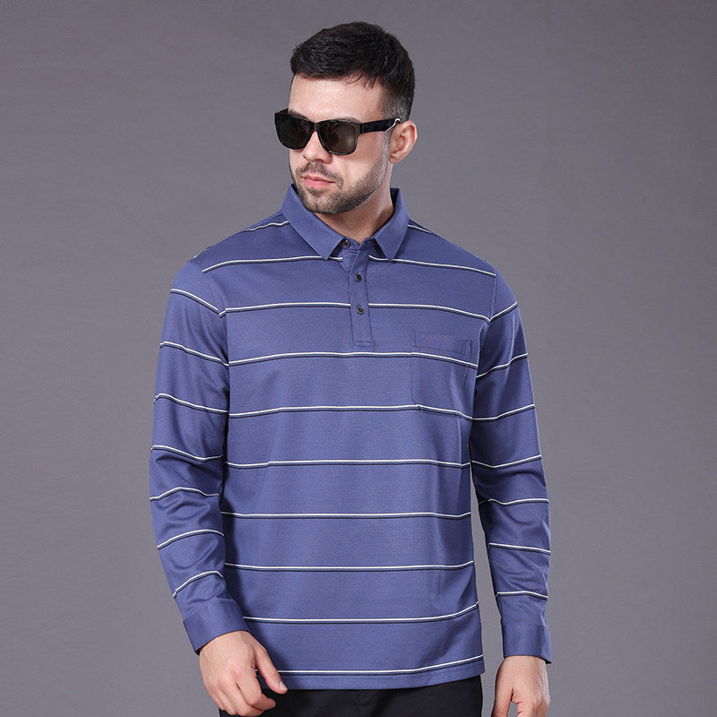 Herren Langärmeliges Poloshirt mit Brusttasche und feinem Streifenmuster Echo Archiv