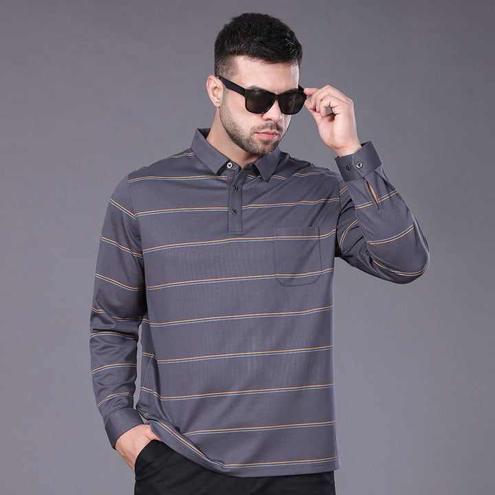 Herren Langärmeliges Poloshirt mit Brusttasche und feinem Streifenmuster Echo Archiv