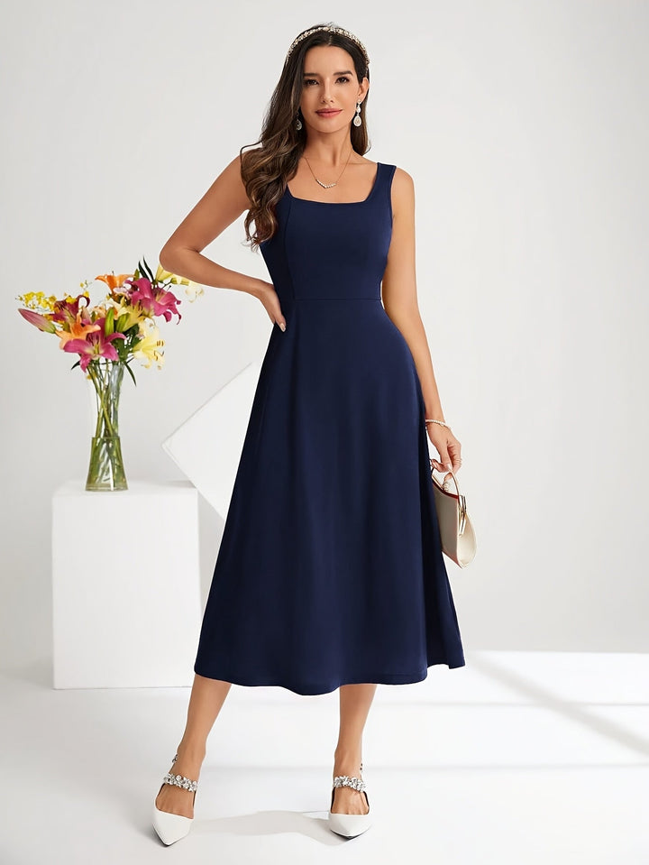 Echoarchiv | Elegantes Kleid mit Trägern Dunkelblau Farbe