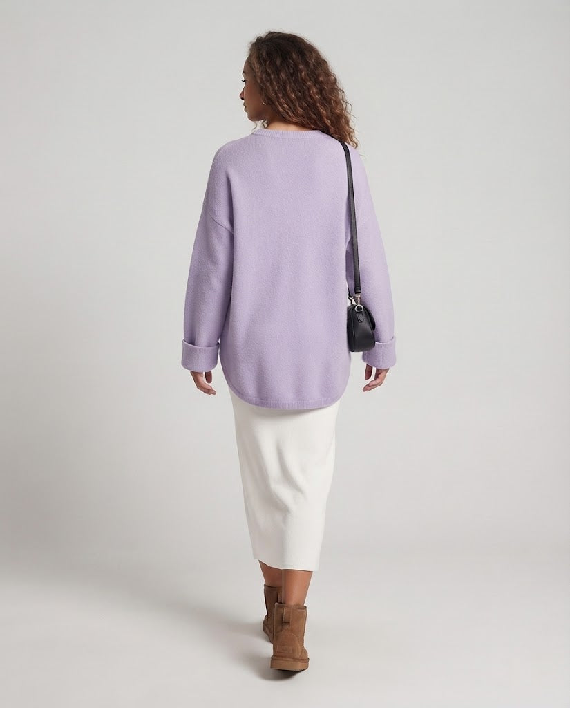 Damen Oversize Longpullover im Mohair‑Look mit Rundhals, überschnittener Schulter und seitlichem Schlitz Echoarchiv
