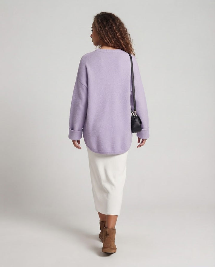 Damen Oversize Longpullover im Mohair‑Look mit Rundhals, überschnittener Schulter und seitlichem Schlitz Echoarchiv