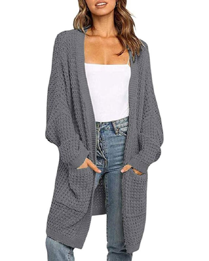 Damen Langer Offener Grobstrick-Cardigan im Cocoon-Schnitt mit Eingrifftaschen Echo Archiv