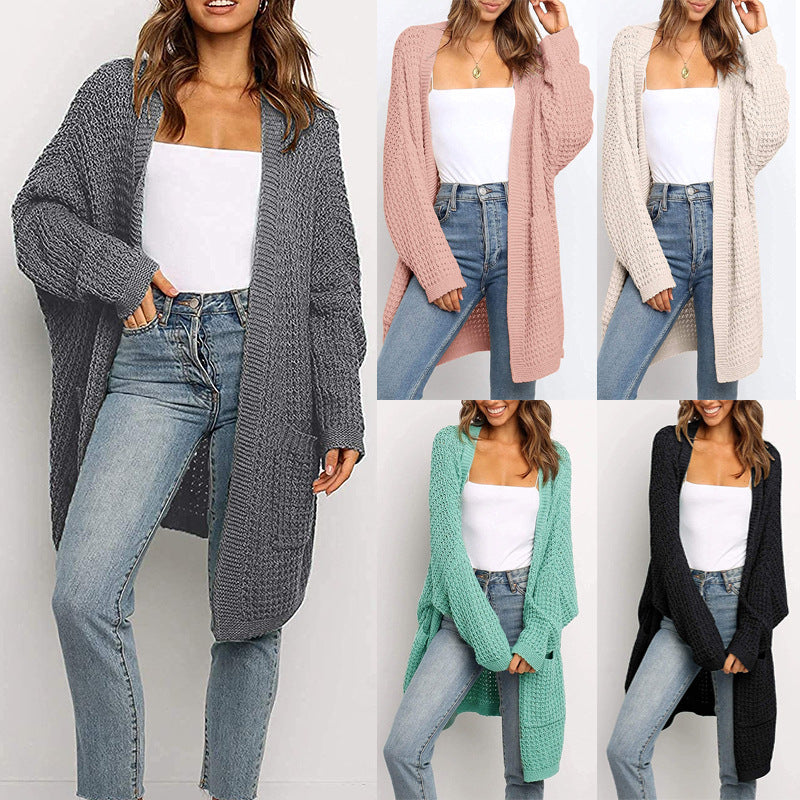 Damen Langer Offener Grobstrick-Cardigan im Cocoon-Schnitt mit Eingrifftaschen Echo Archiv