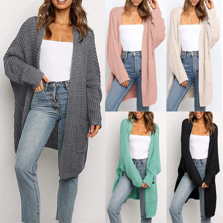 Damen Langer Offener Grobstrick-Cardigan im Cocoon-Schnitt mit Eingrifftaschen Echo Archiv
