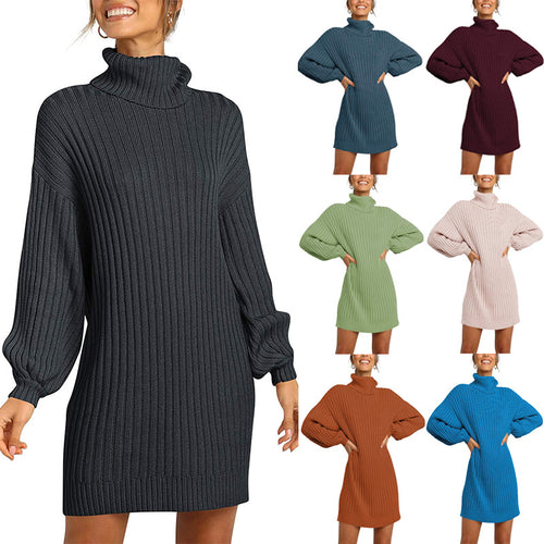 Damen Geripptes Rollkragen-Minikleid mit Oversize-Silhouette und Ballonärmeln Echo Archiv