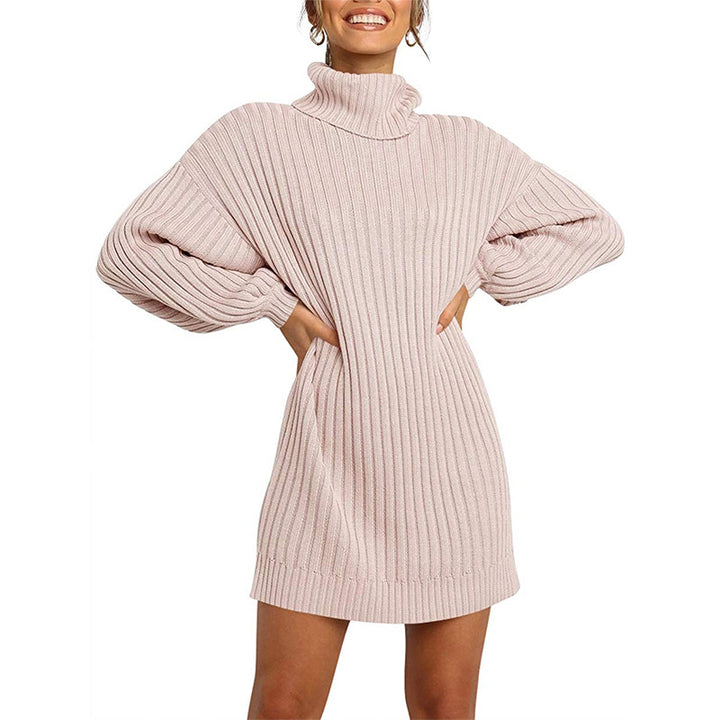 Damen Geripptes Rollkragen-Minikleid mit Oversize-Silhouette und Ballonärmeln Echo Archiv