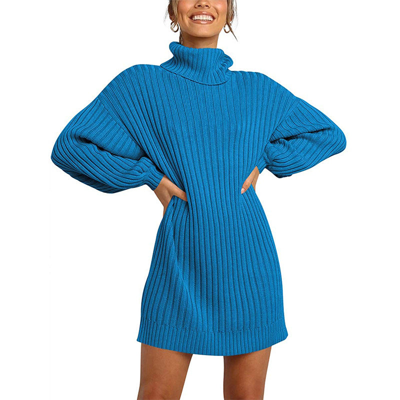 Damen Geripptes Rollkragen-Minikleid mit Oversize-Silhouette und Ballonärmeln Echo Archiv