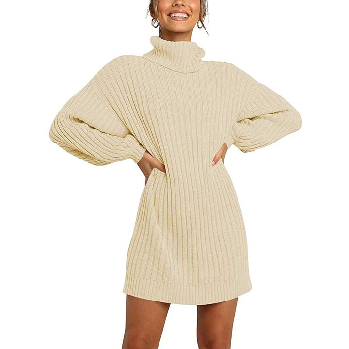 Damen Geripptes Rollkragen-Minikleid mit Oversize-Silhouette und Ballonärmeln Echo Archiv