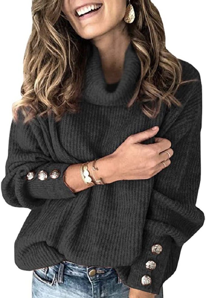 Damen Oversize-Rollkragenpullover mit Rippstruktur und Zierknopfleiste Echo Archiv