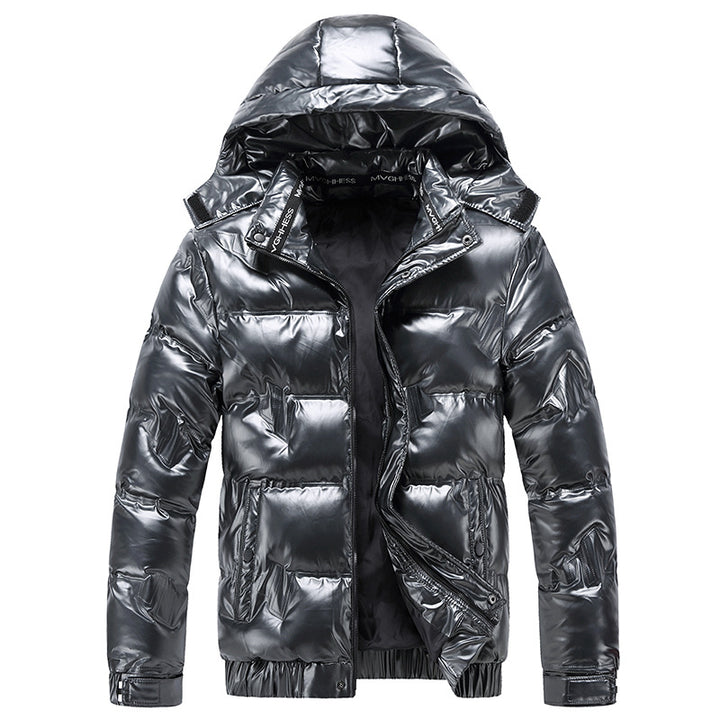 Herren glänzende Funktionsjacke mit Kapuze und elastischen Bündchen Echoarchiv