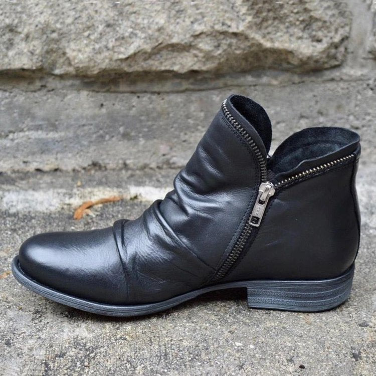 Damen nan knöchelhohe Stiefeletten aus weichem Leder mit seitlichem Reißverschluss und vintage Absatz Echo Archiv