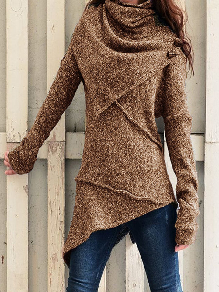 Damen asymmetrischer Boucle-Strickpullover mit großem Schalfkragen Echoarchiv
