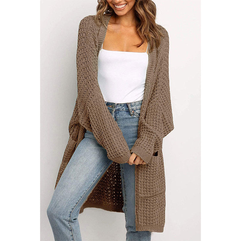 Damen Langer Offener Grobstrick-Cardigan im Cocoon-Schnitt mit Eingrifftaschen Echo Archiv