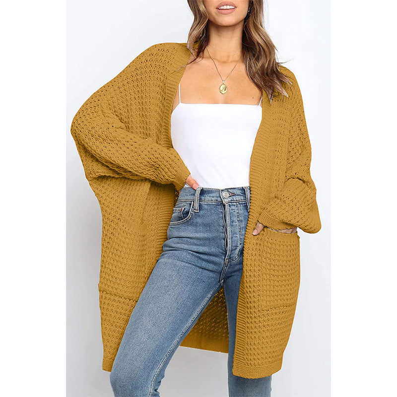 Damen Langer Offener Grobstrick-Cardigan im Cocoon-Schnitt mit Eingrifftaschen Echo Archiv