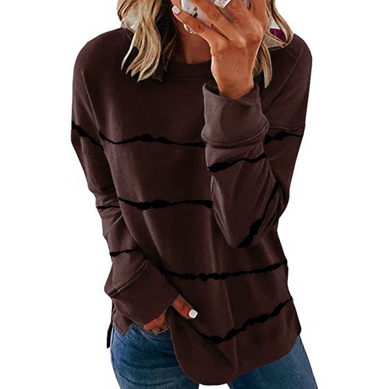 Damen nan lässiges Oversize-Sweatshirt mit wellenförmigem Streifenmuster Rundhals Seitenschlitzen und gerundetem Saum Echo Archiv