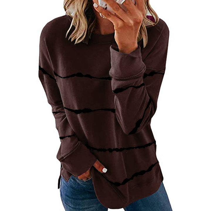 Damen nan lässiges Oversize-Sweatshirt mit wellenförmigem Streifenmuster Rundhals Seitenschlitzen und gerundetem Saum Echo Archiv