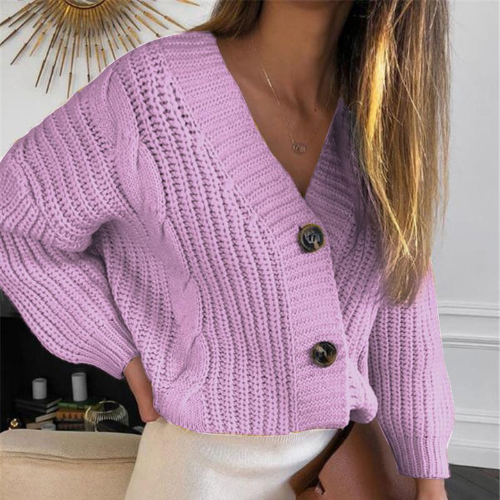 Damen Kurz geschnittener Grobstrick-Cardigan mit tiefem V-Ausschnitt, Zopfmuster und Oversize-Ärmeln Echo Archiv